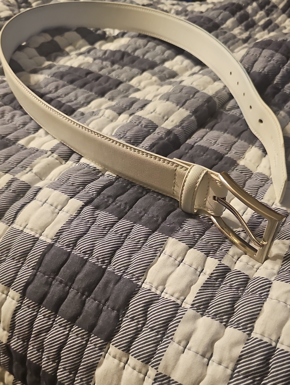 Classic White Leather Belt with Silver Buckle